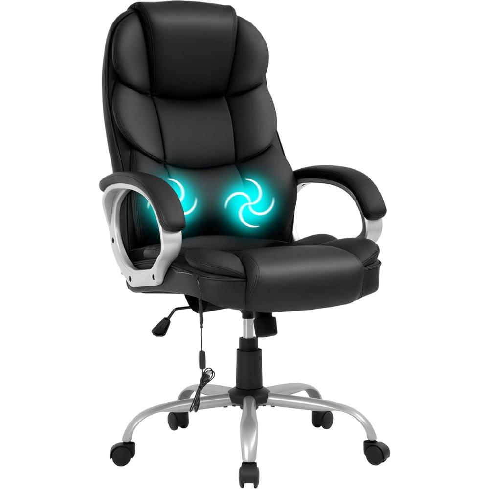 image:imageFDW Office Chair Computer High Back Adjustable Ergonomic Desk Chair Executive PU Leather Swivel Task Chair with Armrests Lumbar Support BlackDark Black