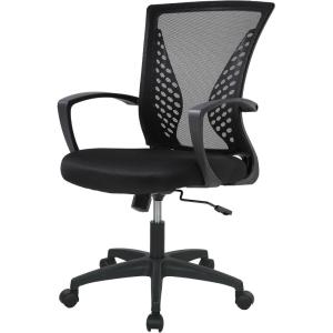 FDW Home Office Chair Mid Back PC Swivel Lumbar Support Adjustable Desk Task Computer Ergonomic Comfortable Mesh Chair with Armrest (Black)(Black)