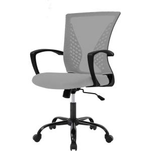 FDW Home Office Chair Mid Back PC Swivel Lumbar Support Adjustable Desk Task Computer Ergonomic Comfortable Mesh Chair with Armrest (Black)(Grey)
