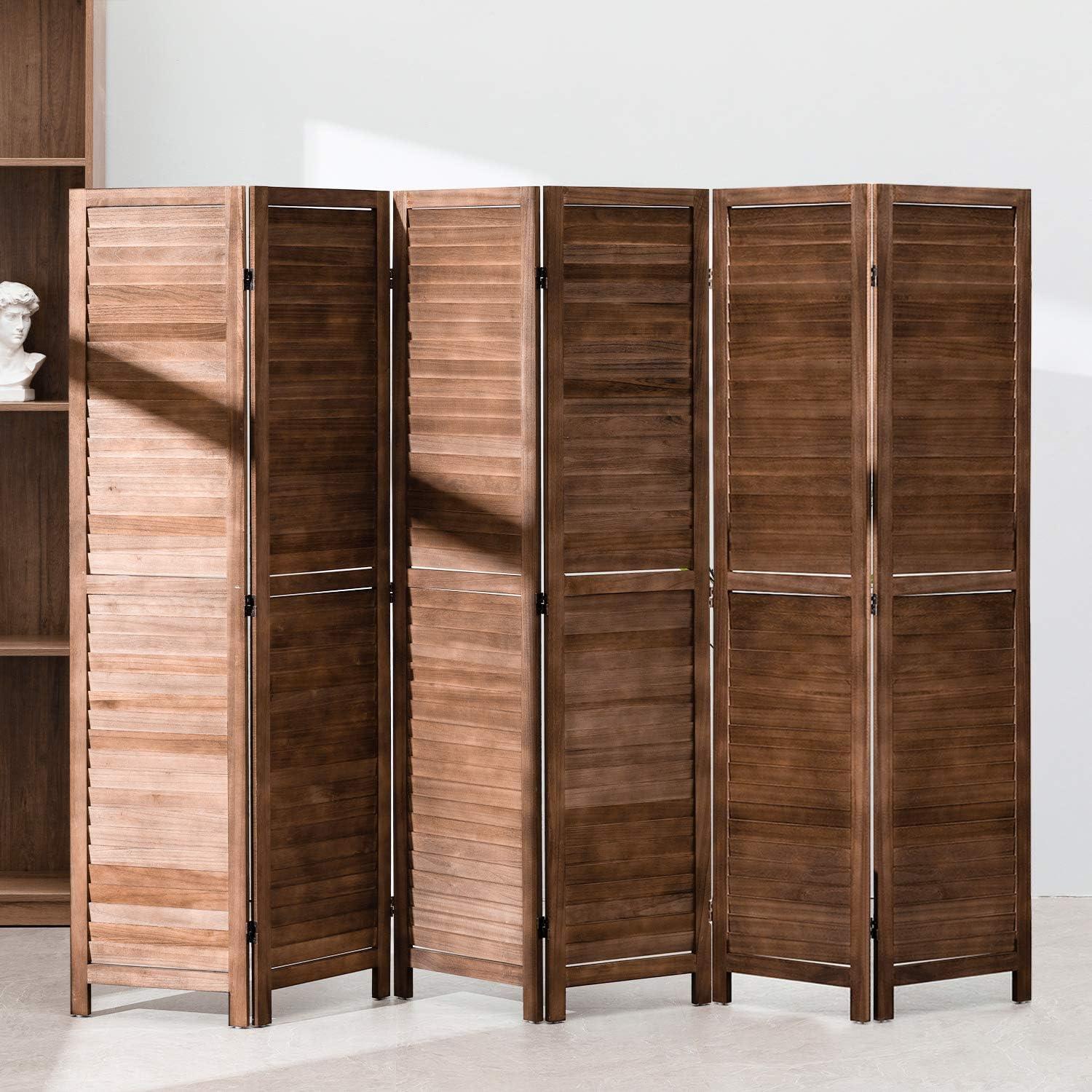 image:image3 Panel Wood Room Divider 43 Ft Tall Privacy Wall Divider 677 x 169 Each Panel Folding Wood Screen for Home Office Bedroom Restaurant BrownBrown