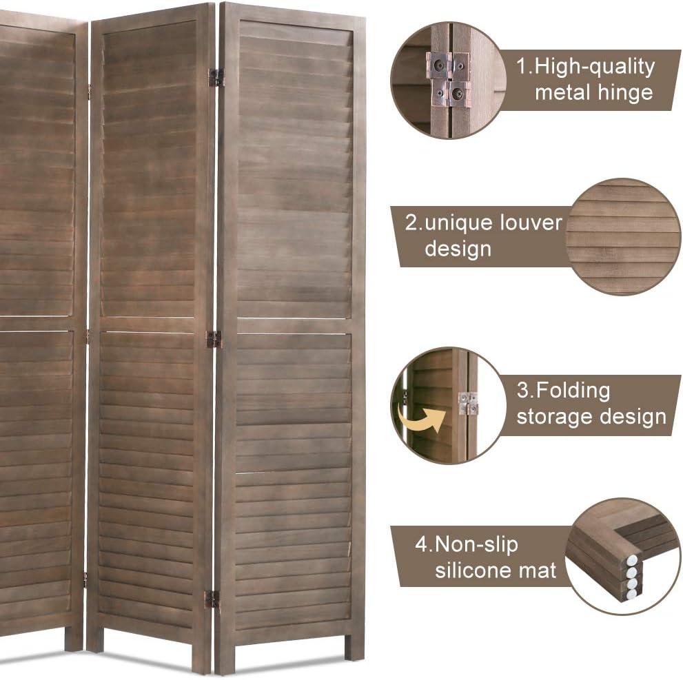 image:image3 Panel Wood Room Divider 43 Ft Tall Privacy Wall Divider 677 x 169 Each Panel Folding Wood Screen for Home Office Bedroom Restaurant BrownBrown