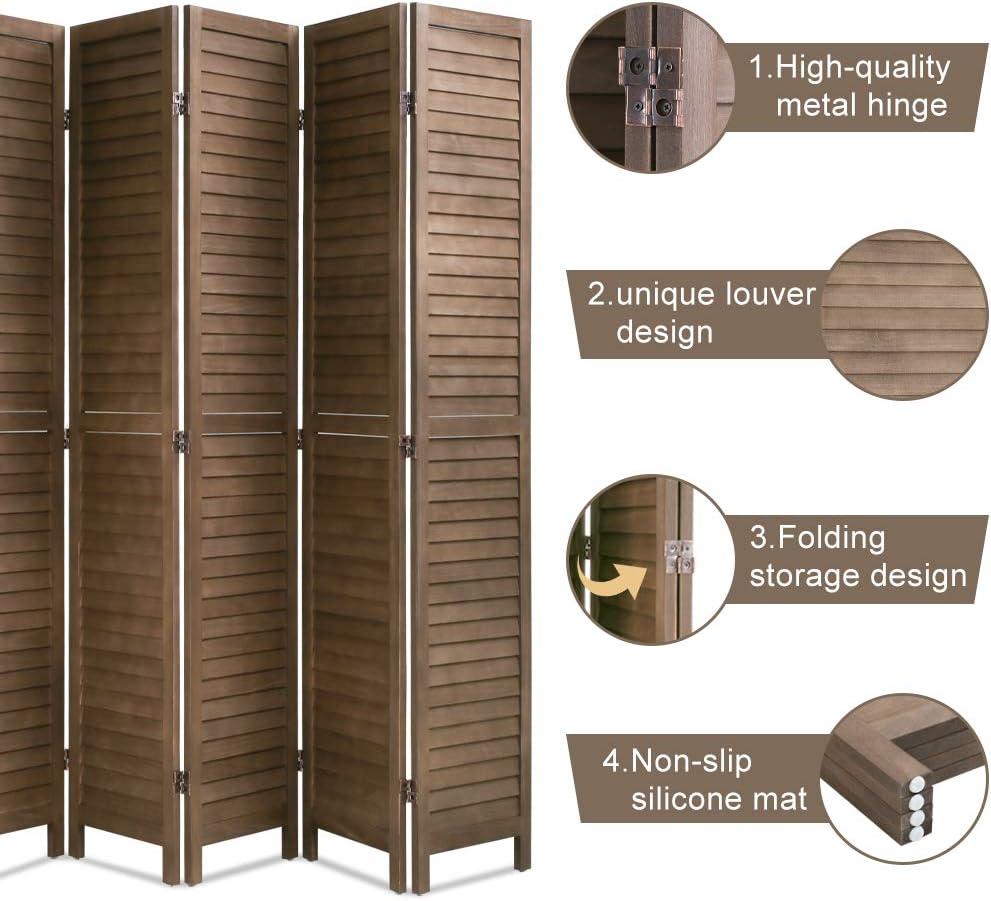 image:image3 Panel Wood Room Divider 43 Ft Tall Privacy Wall Divider 677 x 169 Each Panel Folding Wood Screen for Home Office Bedroom Restaurant BrownBrown