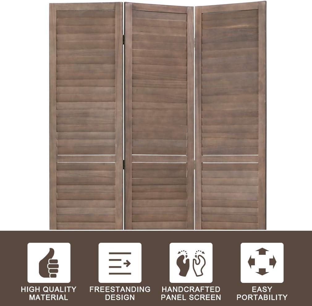image:image3 Panel Wood Room Divider 43 Ft Tall Privacy Wall Divider 677 x 169 Each Panel Folding Wood Screen for Home Office Bedroom Restaurant BrownBrown
