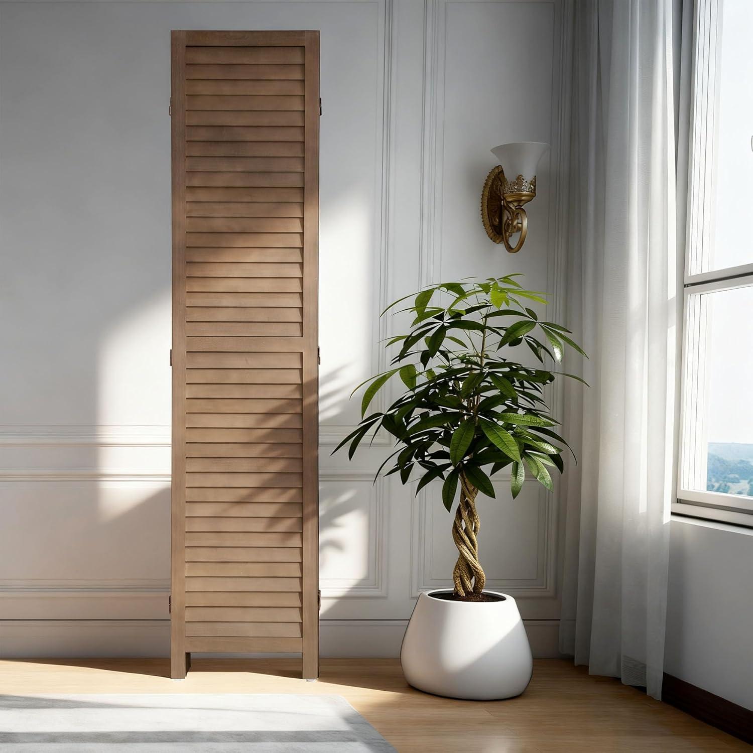 image:image3 Panel Wood Room Divider 43 Ft Tall Privacy Wall Divider 677 x 169 Each Panel Folding Wood Screen for Home Office Bedroom Restaurant BrownDark Brown