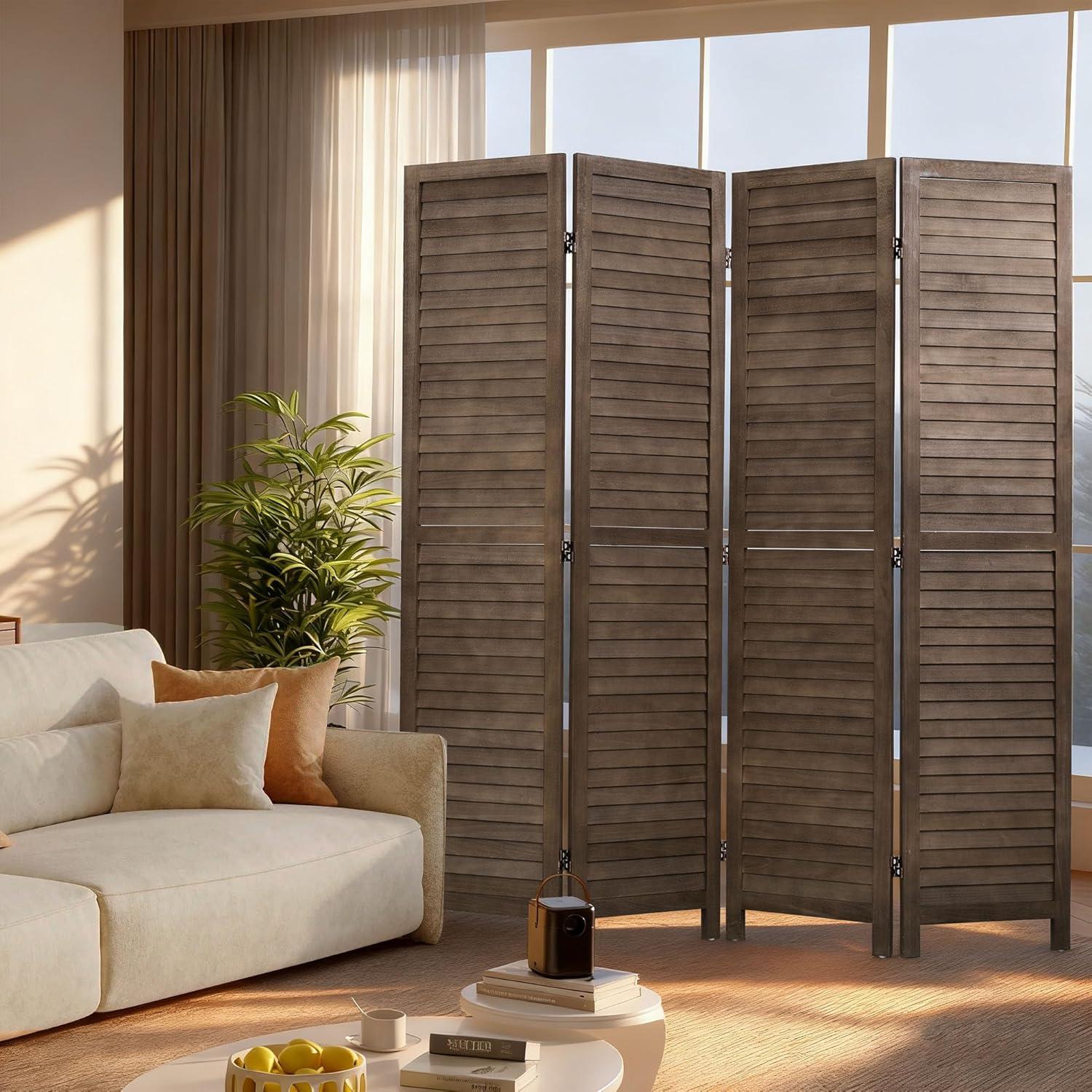 image:image3 Panel Wood Room Divider 43 Ft Tall Privacy Wall Divider 677 x 169 Each Panel Folding Wood Screen for Home Office Bedroom Restaurant BrownDark Brown