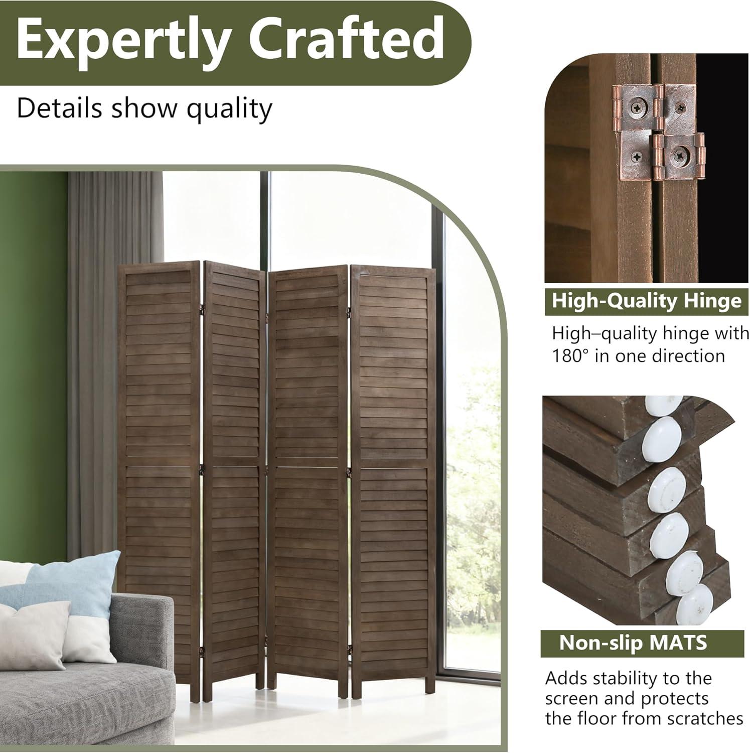 image:image3 Panel Wood Room Divider 43 Ft Tall Privacy Wall Divider 677 x 169 Each Panel Folding Wood Screen for Home Office Bedroom Restaurant BrownDark Brown
