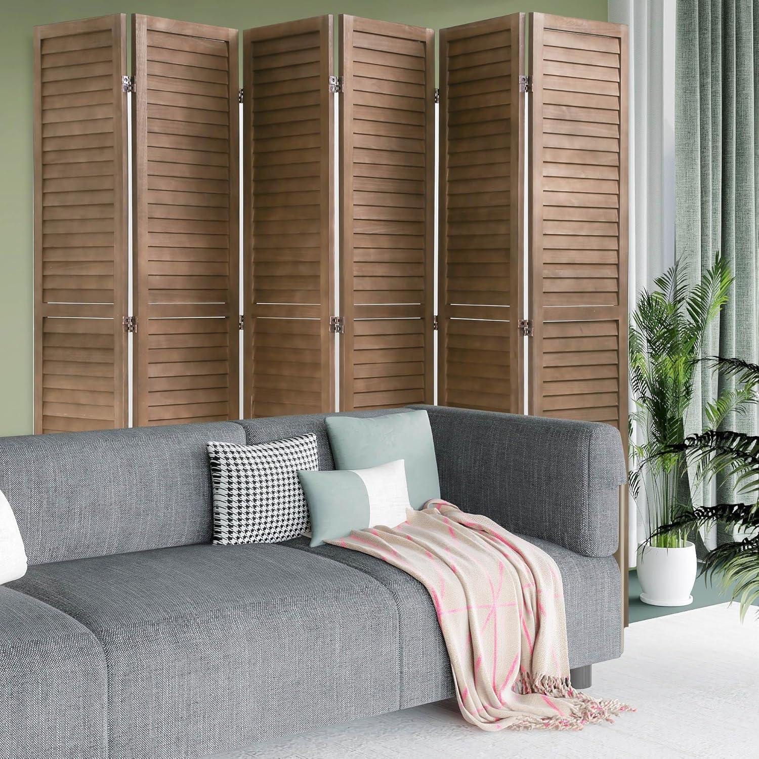 image:image3 Panel Wood Room Divider 43 Ft Tall Privacy Wall Divider 677 x 169 Each Panel Folding Wood Screen for Home Office Bedroom Restaurant BrownDark Brown
