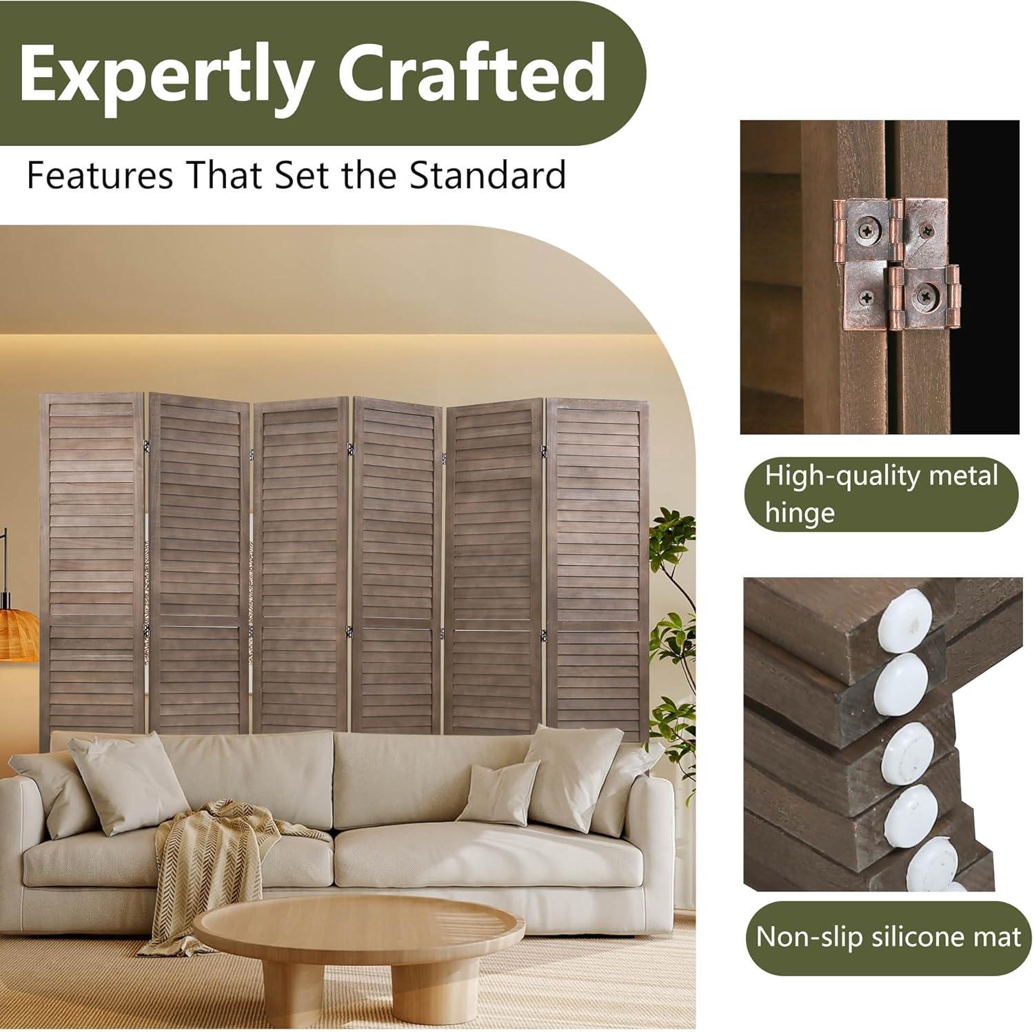 image:image3 Panel Wood Room Divider 43 Ft Tall Privacy Wall Divider 677 x 169 Each Panel Folding Wood Screen for Home Office Bedroom Restaurant BrownDark Brown