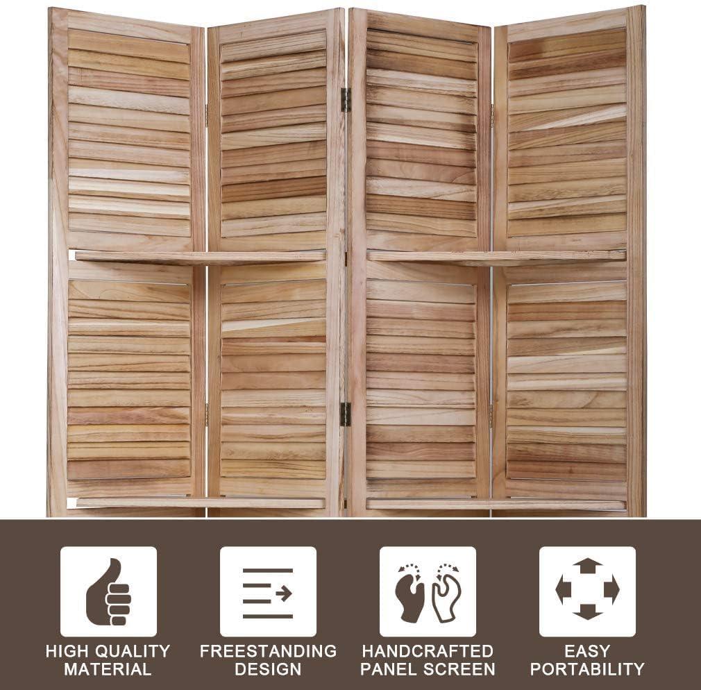 image:image4 Panel Room Divider Folding Privacy Wooden Screen with Three Clever Shelf Portable Partition Screen Screen Wood for Home OfficeNatural