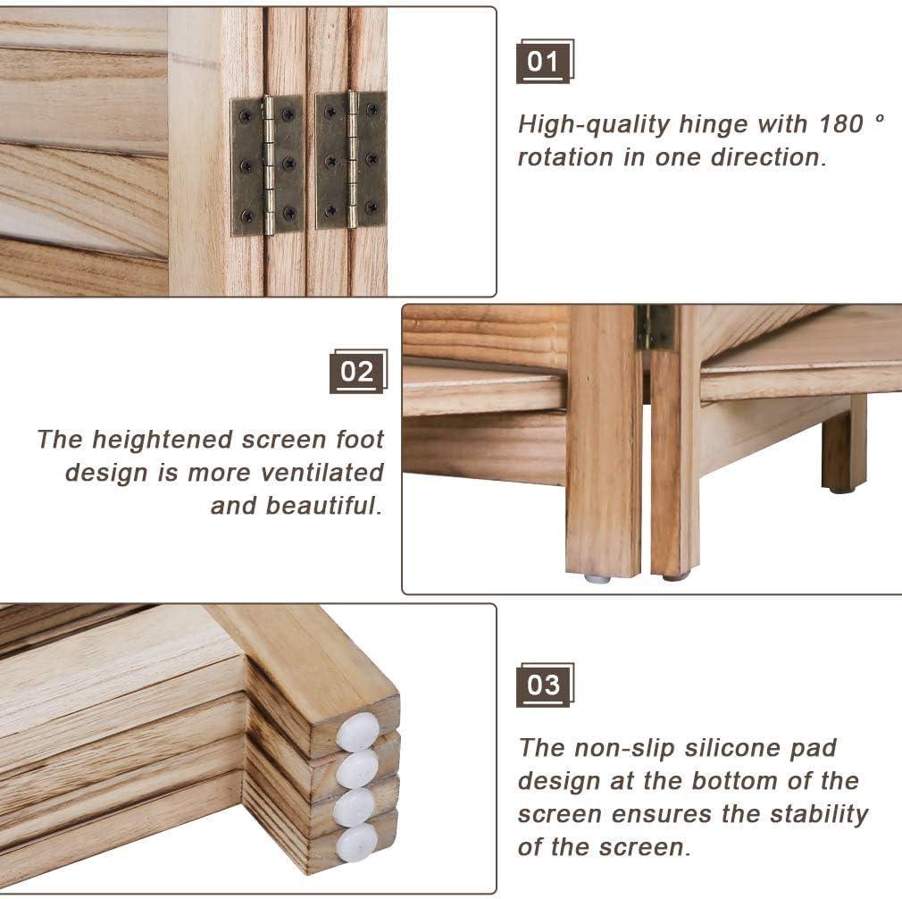 image:image4 Panel Room Divider Folding Privacy Wooden Screen with Three Clever Shelf Portable Partition Screen Screen Wood for Home OfficeNatural