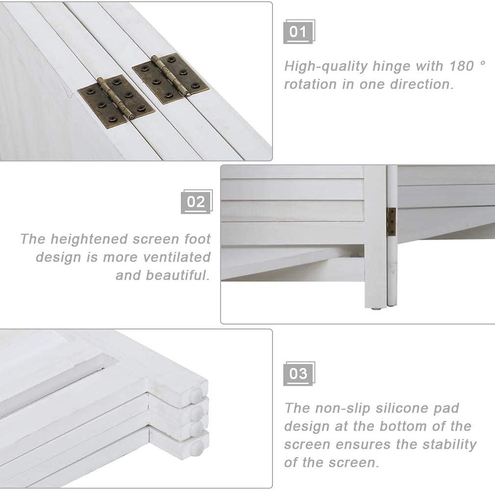 image:image4 Panel Room Divider Folding Privacy Wooden Screen with Three Clever Shelf Portable Partition Screen Screen Wood for Home OfficeWhite