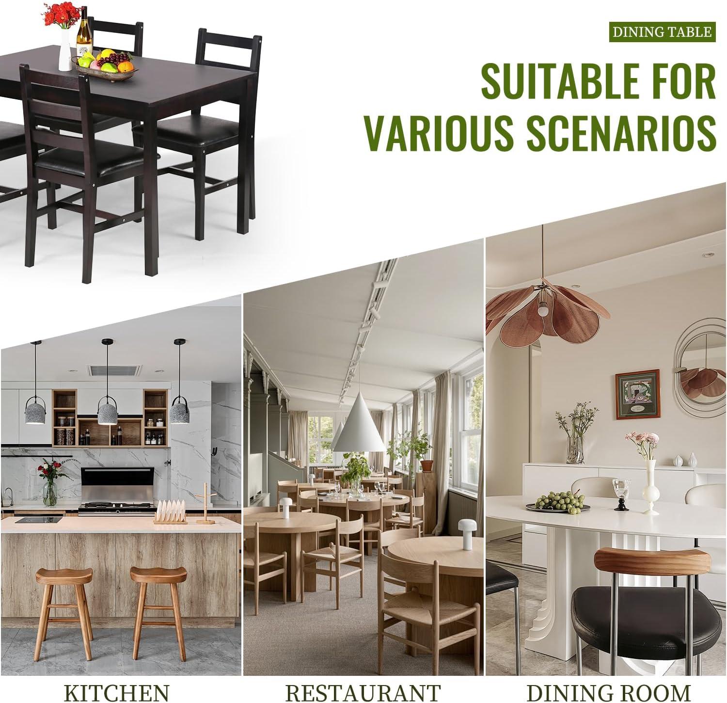 image:imageFDW 3Piece Solid Wood Dining Table Dark Brown Pine Kitchen Table with Upholstered Chairs SpaceSaving Design Smooth EasytoClean Surface for Dining Room Apartment Restaurantset for 4