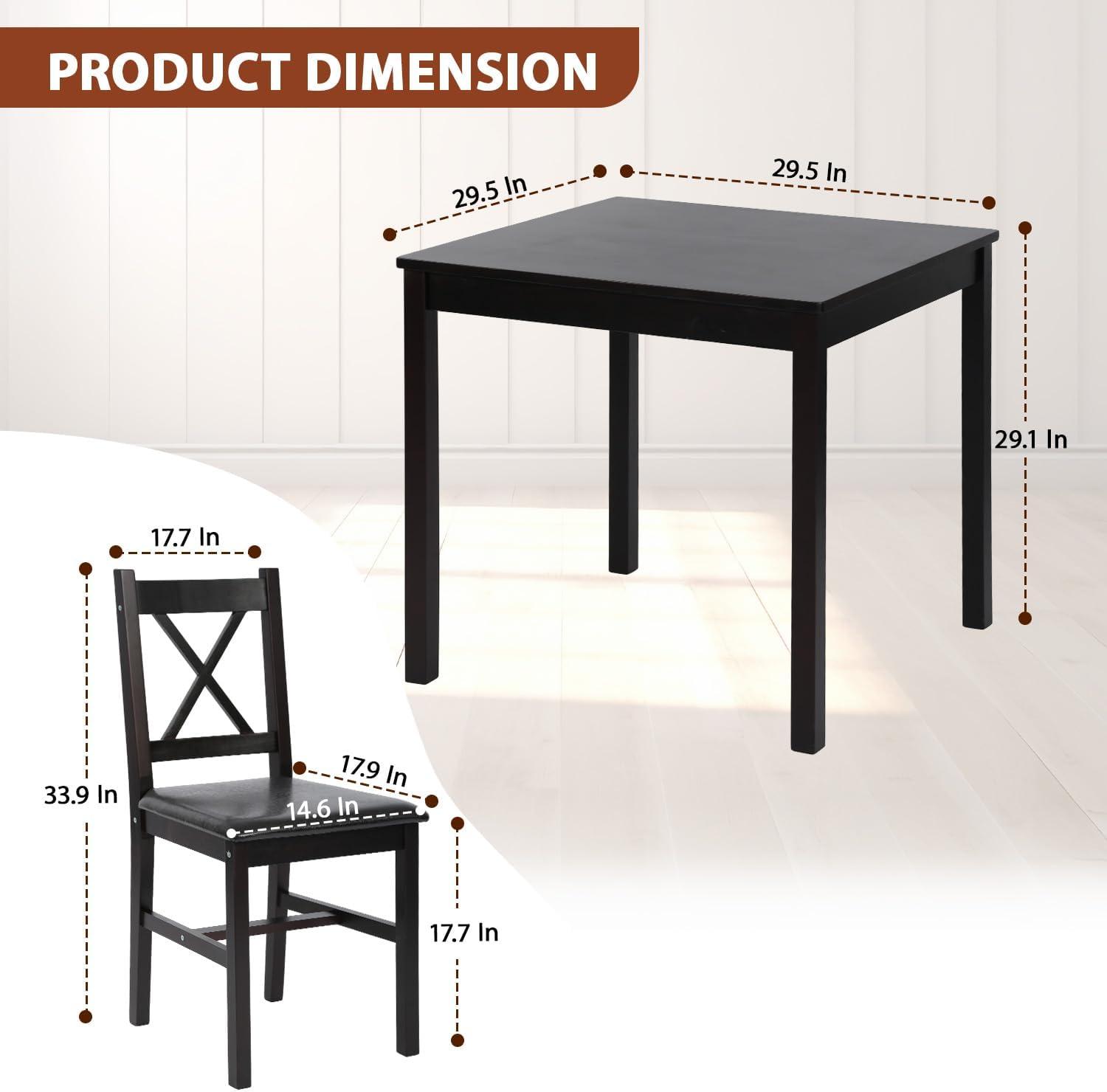 image:imageFDW 3Piece Solid Wood Dining Table Dark Brown Pine Kitchen Table with Upholstered Chairs SpaceSaving Design Smooth EasytoClean Surface for Dining Room Apartment Restaurant3 Piece