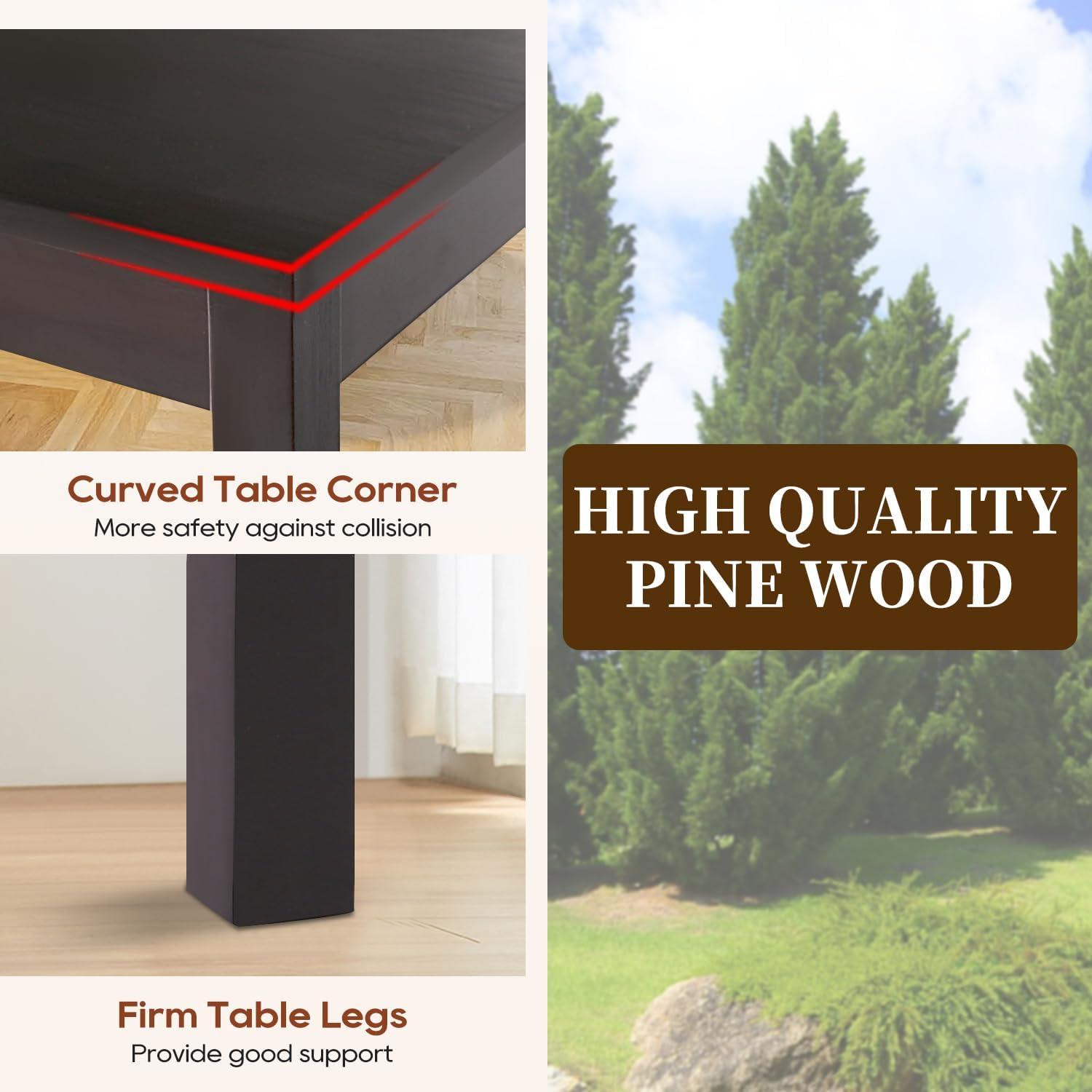 image:imageFDW 3Piece Solid Wood Dining Table Dark Brown Pine Kitchen Table with Upholstered Chairs SpaceSaving Design Smooth EasytoClean Surface for Dining Room Apartment Restaurant5 Piece