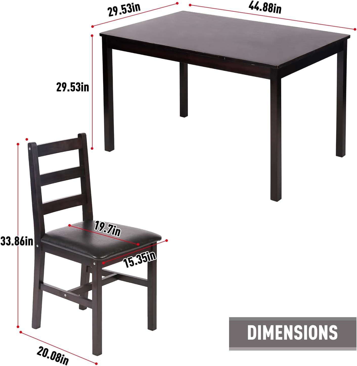 image:imageFDW 3Piece Solid Wood Dining Table Dark Brown Pine Kitchen Table with Upholstered Chairs SpaceSaving Design Smooth EasytoClean Surface for Dining Room Apartment Restaurantset for 4