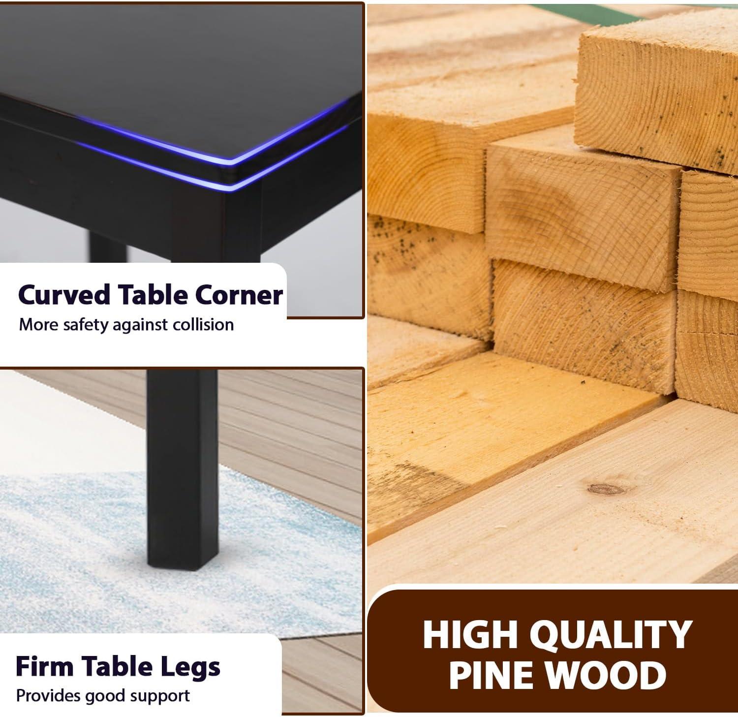 image:imageFDW 3Piece Solid Wood Dining Table Dark Brown Pine Kitchen Table with Upholstered Chairs SpaceSaving Design Smooth EasytoClean Surface for Dining Room Apartment Restaurant3 Piece