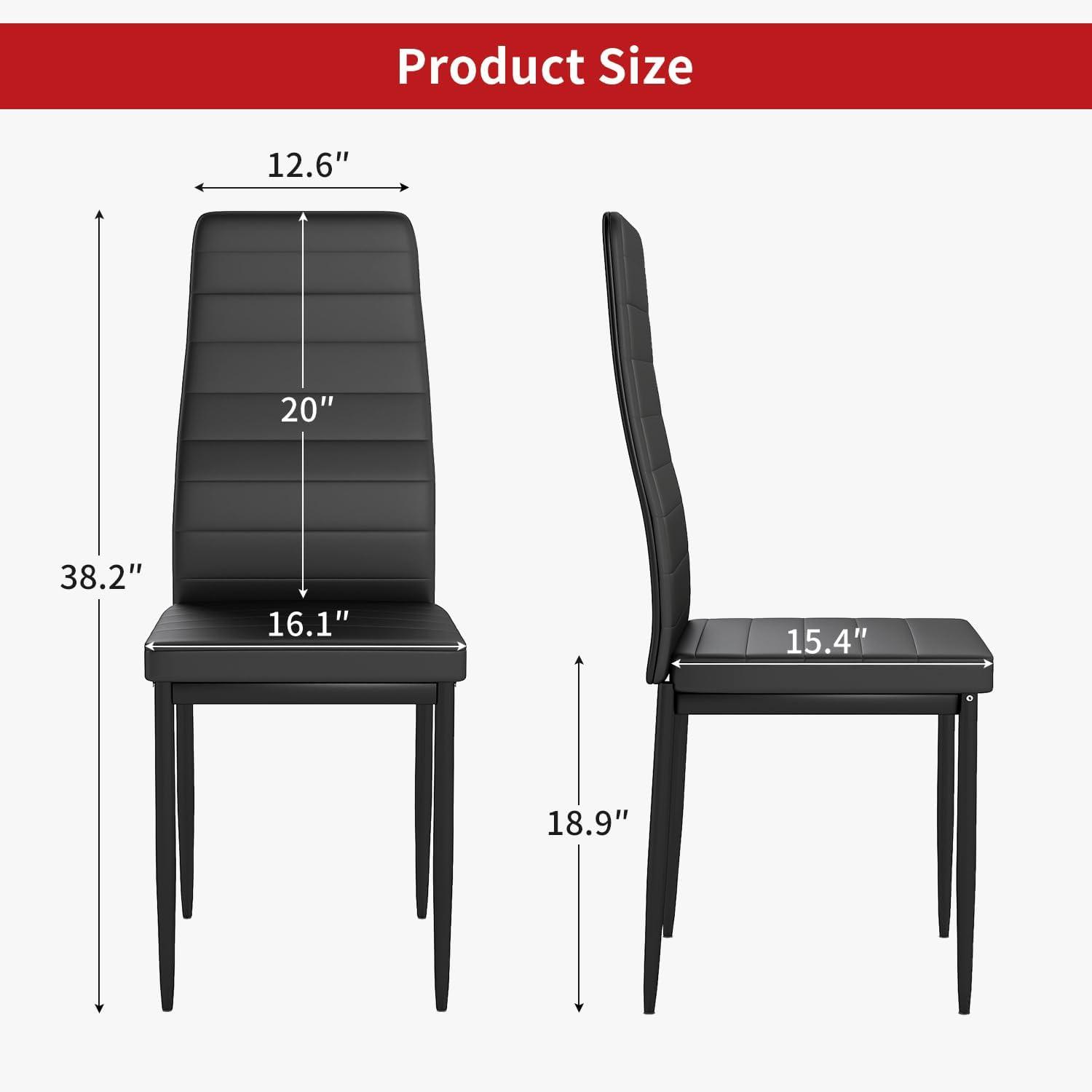image:imageFDW 5Piece Dining Table Set Black Glass Kitchen Table with 4 Upholstered Chairs and Faux Leather Cushions SpaceSaving and Modern Design for Dining Room Easy to AssembleBlack Chairs