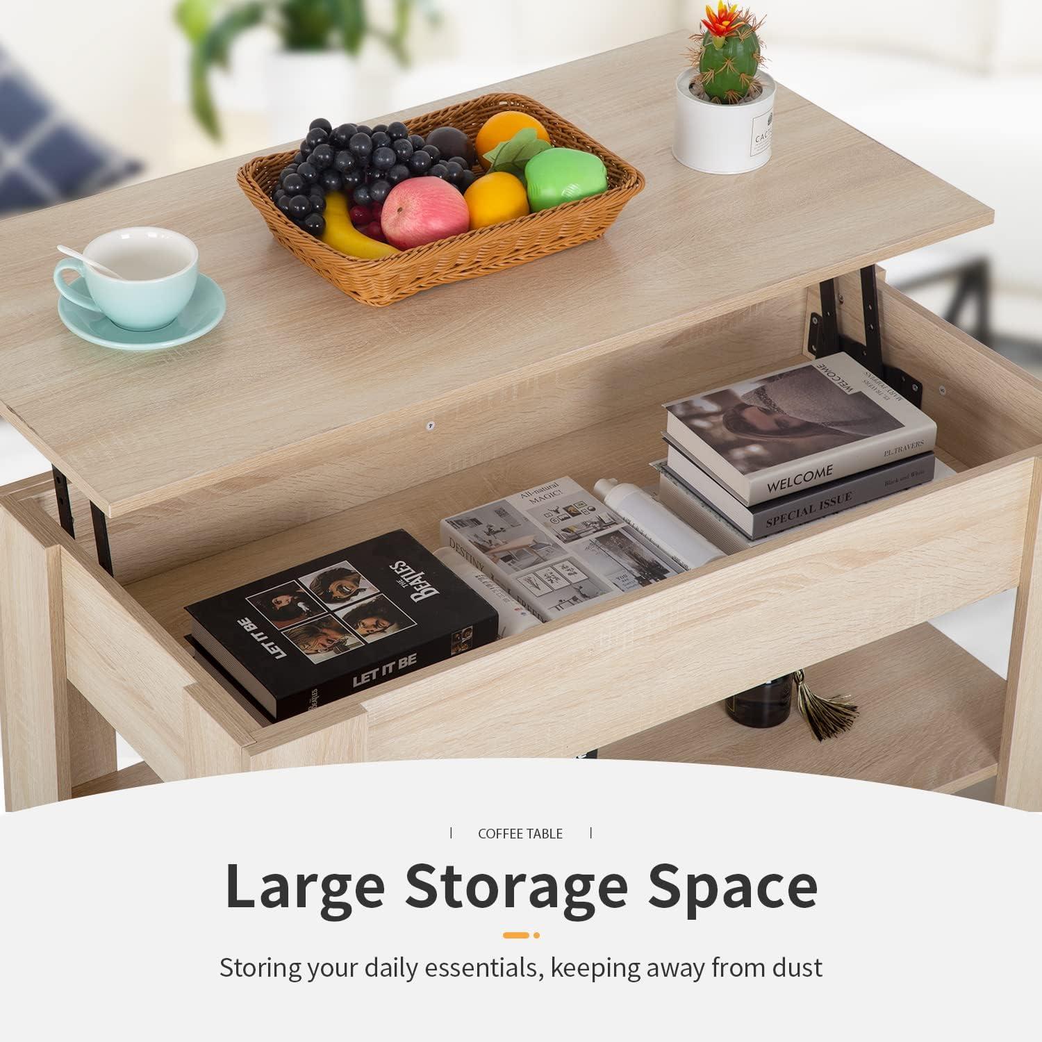 image:imageFDW 394 Lift Top Coffee Table with Hidden Compartment and Storage Shelf Wooden Lift Tabletop for Home Living Room Reception Room Office BlackGrey