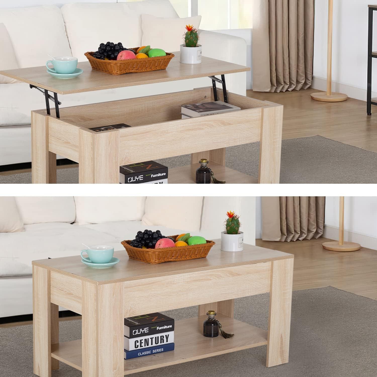 image:imageFDW 394 Lift Top Coffee Table with Hidden Compartment and Storage Shelf Wooden Lift Tabletop for Home Living Room Reception Room Office BlackGrey