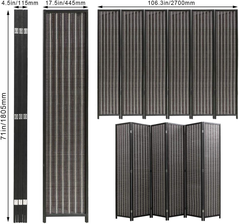 image:imageFDW Bamboo Room Divider Folding Privacy Wooden Screen 4 Panel 72 Inches High 177 Inches Wide Room Divider for Bedroom Office StudyNaturalBlack