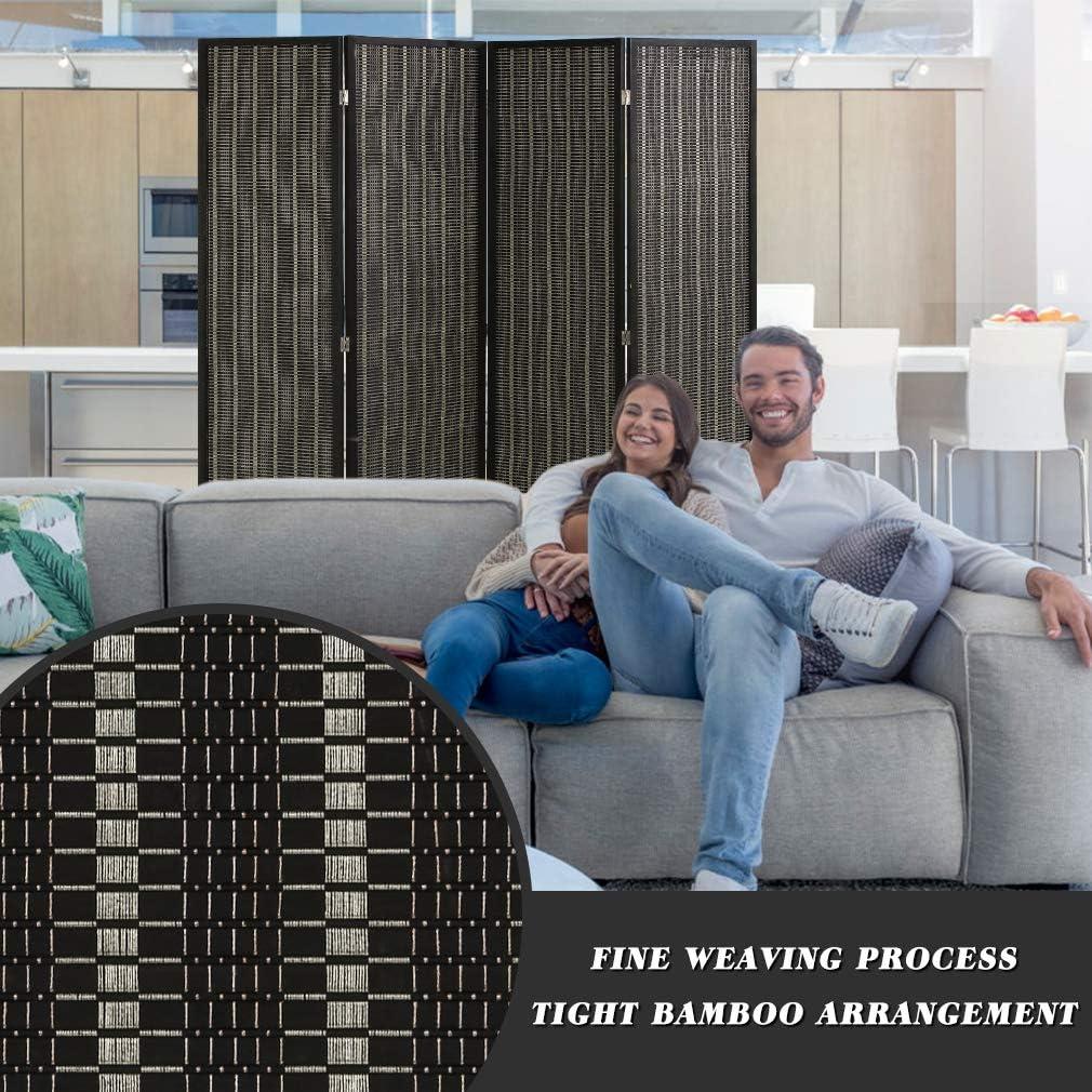 image:imageFDW Bamboo Room Divider Folding Privacy Wooden Screen 4 Panel 72 Inches High 177 Inches Wide Room Divider for Bedroom Office StudyNaturalBlack