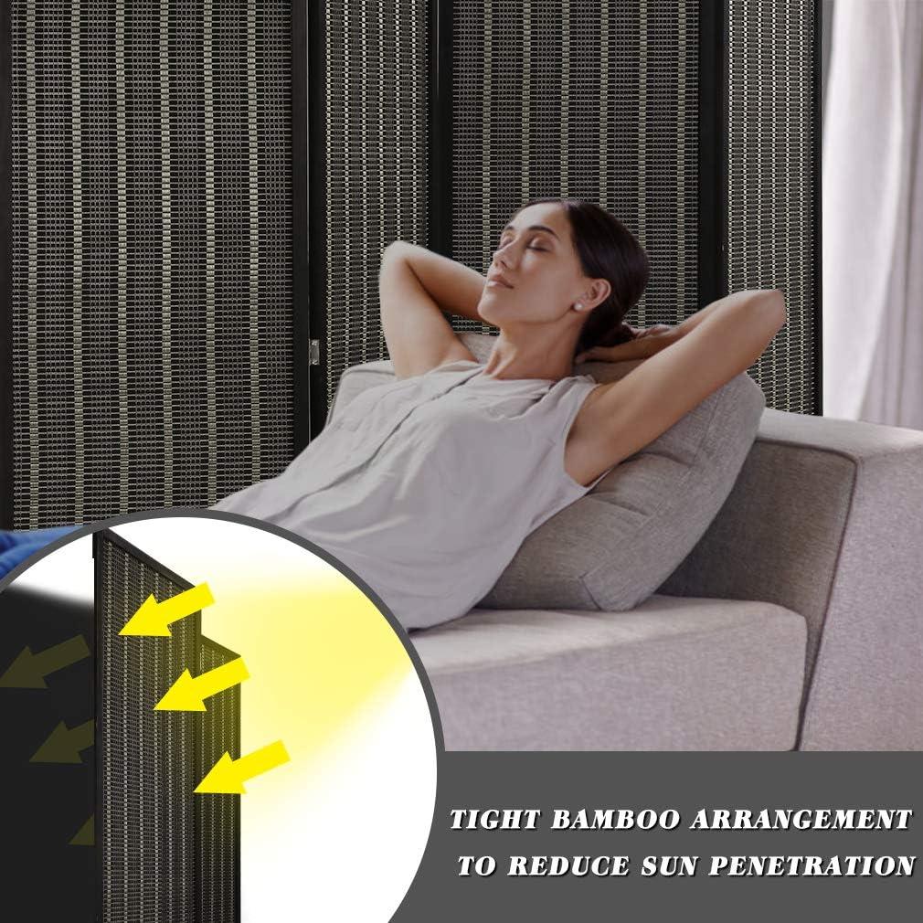 image:imageFDW Bamboo Room Divider Folding Privacy Wooden Screen 4 Panel 72 Inches High 177 Inches Wide Room Divider for Bedroom Office StudyNaturalBlack
