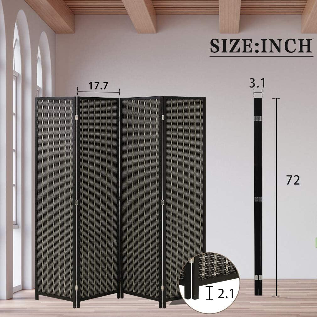 image:imageFDW Bamboo Room Divider Folding Privacy Wooden Screen 4 Panel 72 Inches High 177 Inches Wide Room Divider for Bedroom Office StudyNaturalBlack