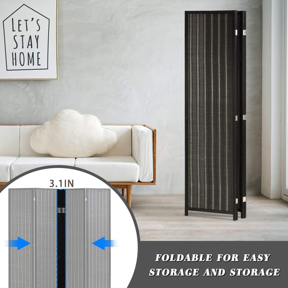 image:imageFDW Bamboo Room Divider Folding Privacy Wooden Screen 4 Panel 72 Inches High 177 Inches Wide Room Divider for Bedroom Office StudyNaturalBlack