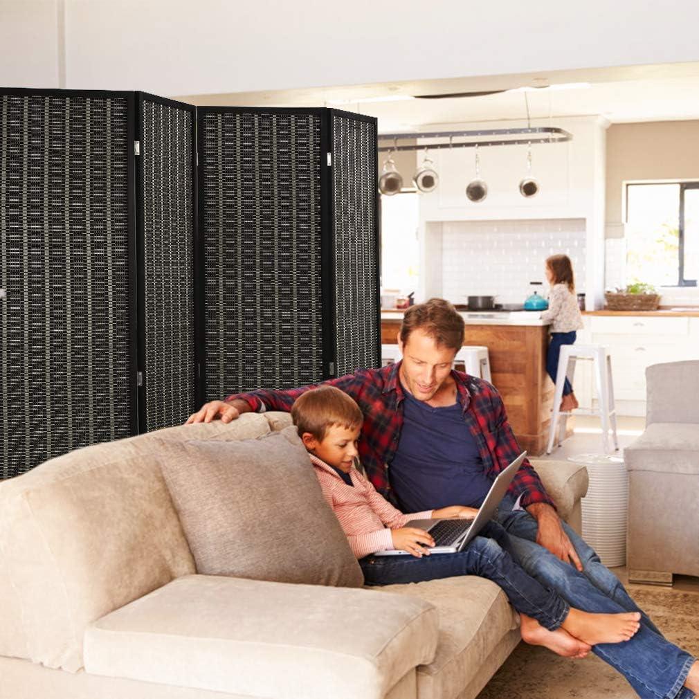 image:imageFDW Bamboo Room Divider Folding Privacy Wooden Screen 4 Panel 72 Inches High 177 Inches Wide Room Divider for Bedroom Office StudyNaturalBlack