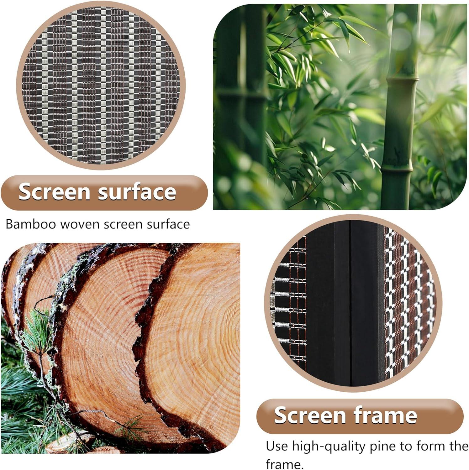 image:imageFDW Bamboo Room Divider Folding Privacy Wooden Screen 4 Panel 72 Inches High 177 Inches Wide Room Divider for Bedroom Office StudyNaturalCoal Black