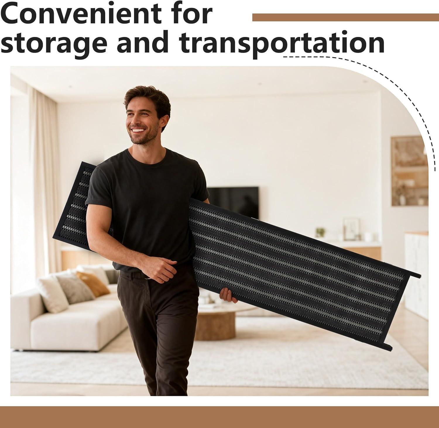image:imageFDW Bamboo Room Divider Folding Privacy Wooden Screen 4 Panel 72 Inches High 177 Inches Wide Room Divider for Bedroom Office StudyNaturalCoal Black