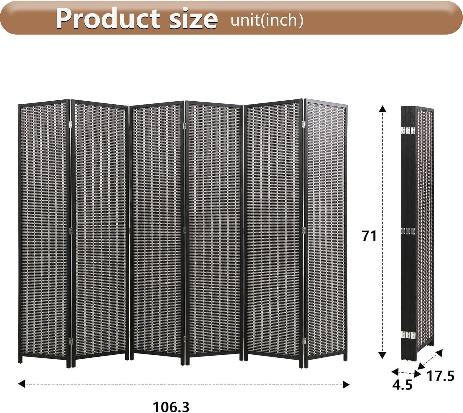 image:imageFDW Bamboo Room Divider Folding Privacy Wooden Screen 4 Panel 72 Inches High 177 Inches Wide Room Divider for Bedroom Office StudyNaturalCoal Black