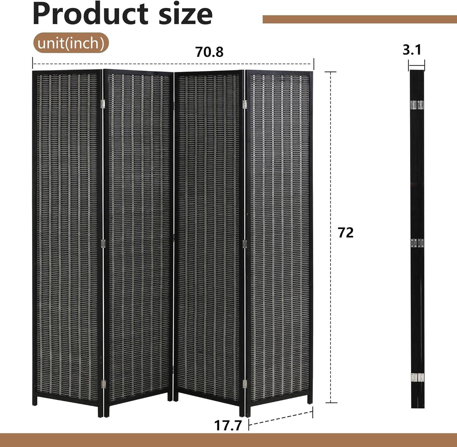image:imageFDW Bamboo Room Divider Folding Privacy Wooden Screen 4 Panel 72 Inches High 177 Inches Wide Room Divider for Bedroom Office StudyNaturalCoal Black
