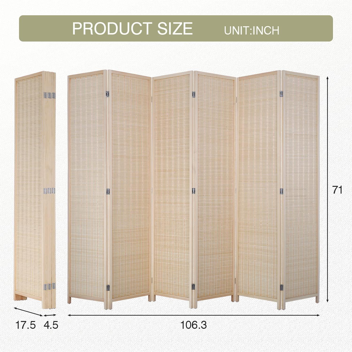 image:imageFDW Bamboo Room Divider Folding Privacy Wooden Screen 4 Panel 72 Inches High 177 Inches Wide Room Divider for Bedroom Office StudyNaturalNatural