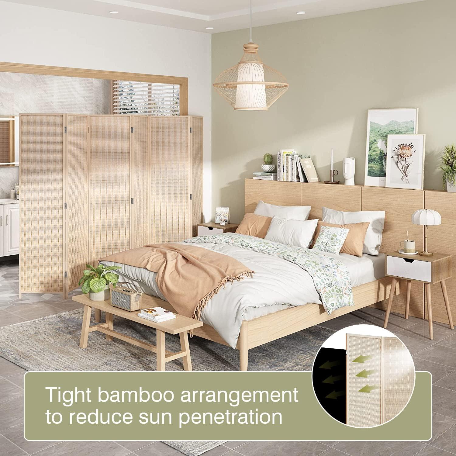 image:imageFDW Bamboo Room Divider Folding Privacy Wooden Screen 4 Panel 72 Inches High 177 Inches Wide Room Divider for Bedroom Office StudyNaturalNatural