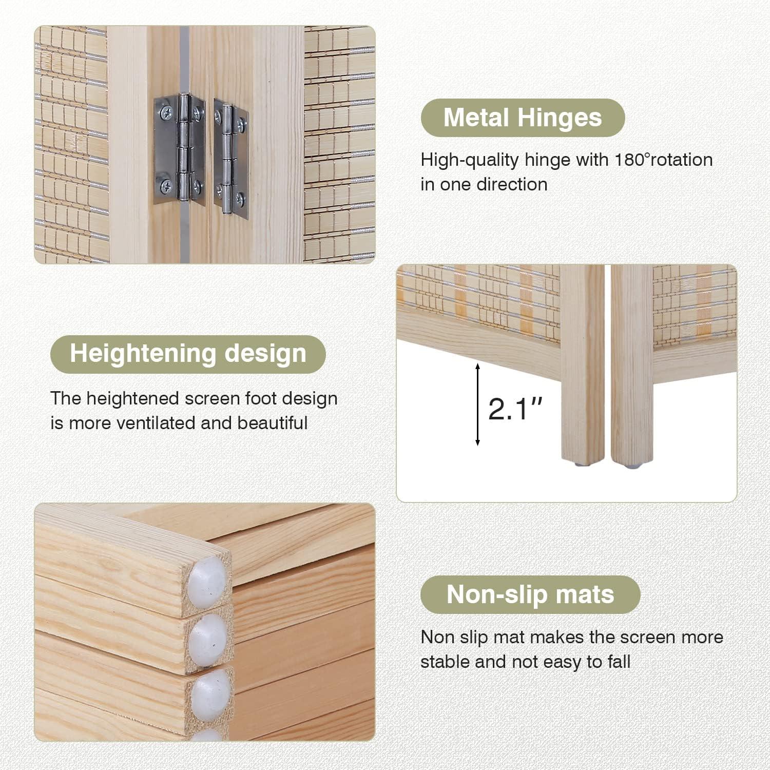 image:imageFDW Bamboo Room Divider Folding Privacy Wooden Screen 4 Panel 72 Inches High 177 Inches Wide Room Divider for Bedroom Office StudyNaturalNatural