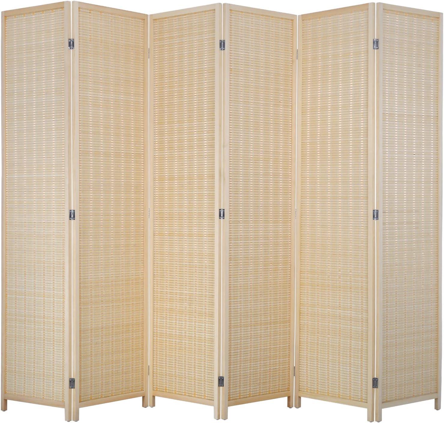 image:imageFDW Bamboo Room Divider Folding Privacy Wooden Screen 4 Panel 72 Inches High 177 Inches Wide Room Divider for Bedroom Office StudyNaturalNatural