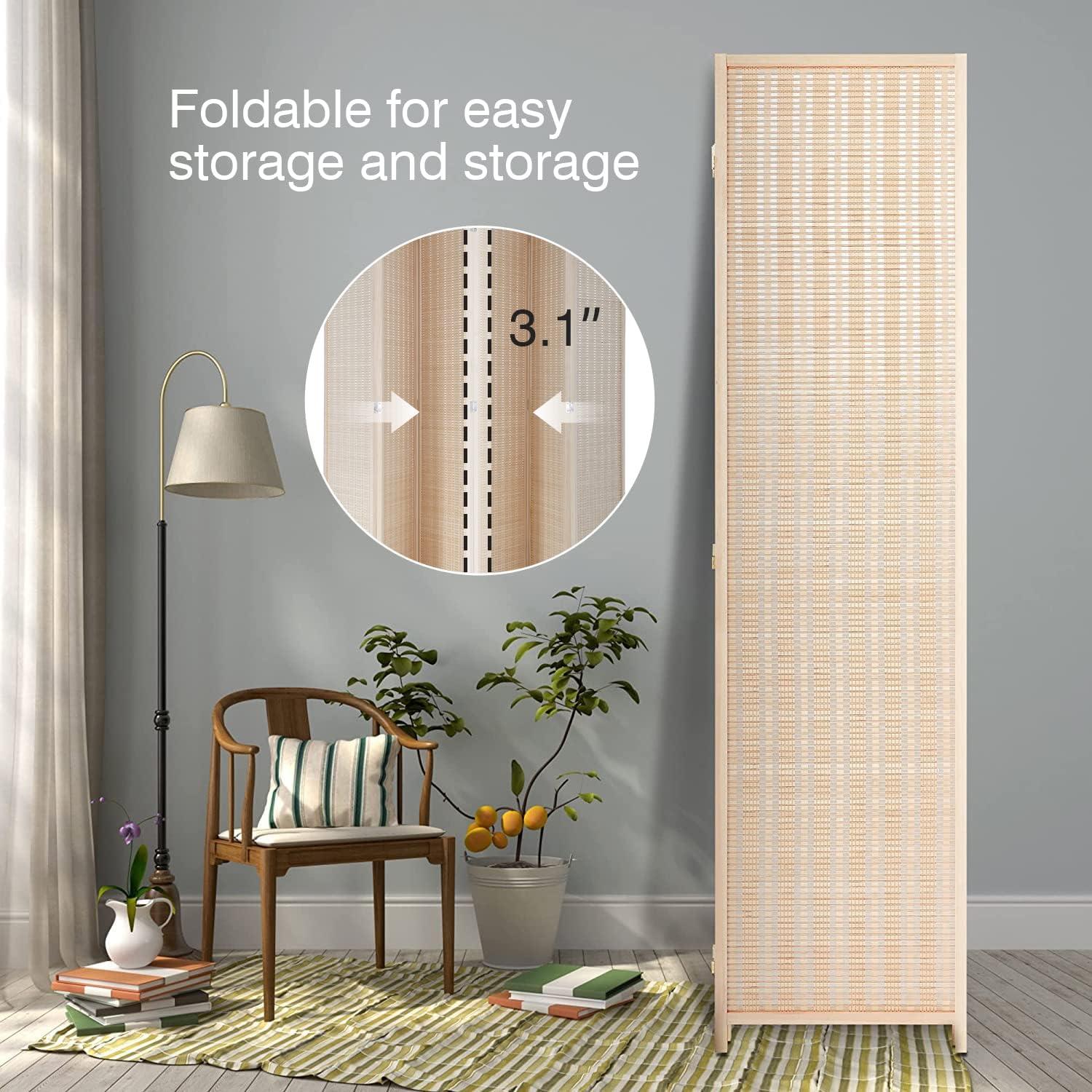 image:imageFDW Bamboo Room Divider Folding Privacy Wooden Screen 4 Panel 72 Inches High 177 Inches Wide Room Divider for Bedroom Office StudyNaturalNatural