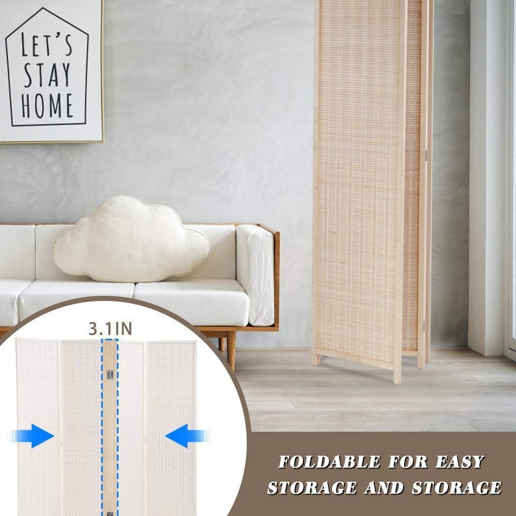 image:imageFDW Bamboo Room Divider Folding Privacy Wooden Screen 4 Panel 72 Inches High 177 Inches Wide Room Divider for Bedroom Office StudyNaturalNatural