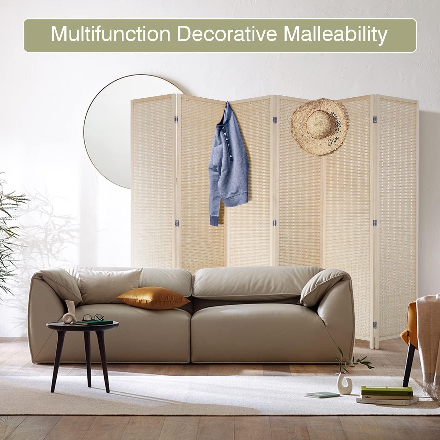 image:imageFDW Bamboo Room Divider Folding Privacy Wooden Screen 4 Panel 72 Inches High 177 Inches Wide Room Divider for Bedroom Office StudyNaturalNatural