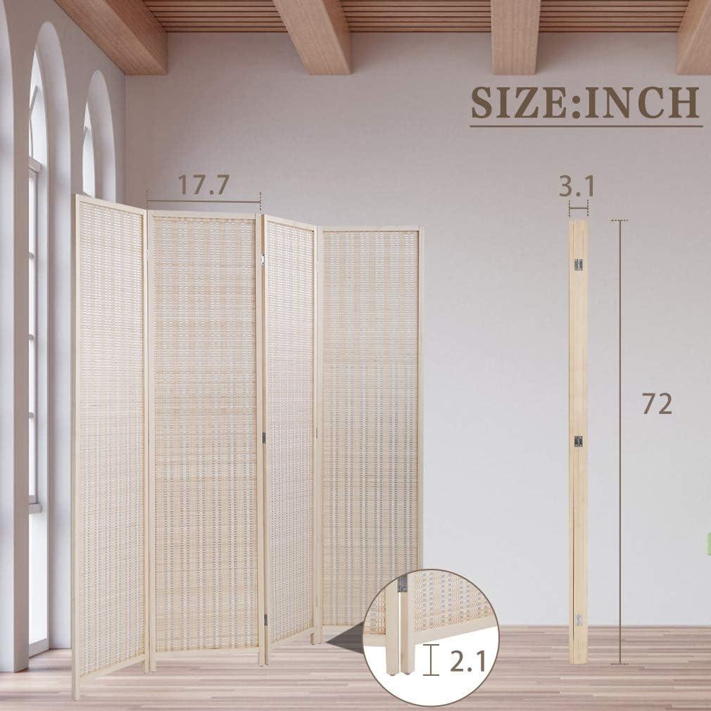 image:imageFDW Bamboo Room Divider Folding Privacy Wooden Screen 4 Panel 72 Inches High 177 Inches Wide Room Divider for Bedroom Office StudyNaturalNatural