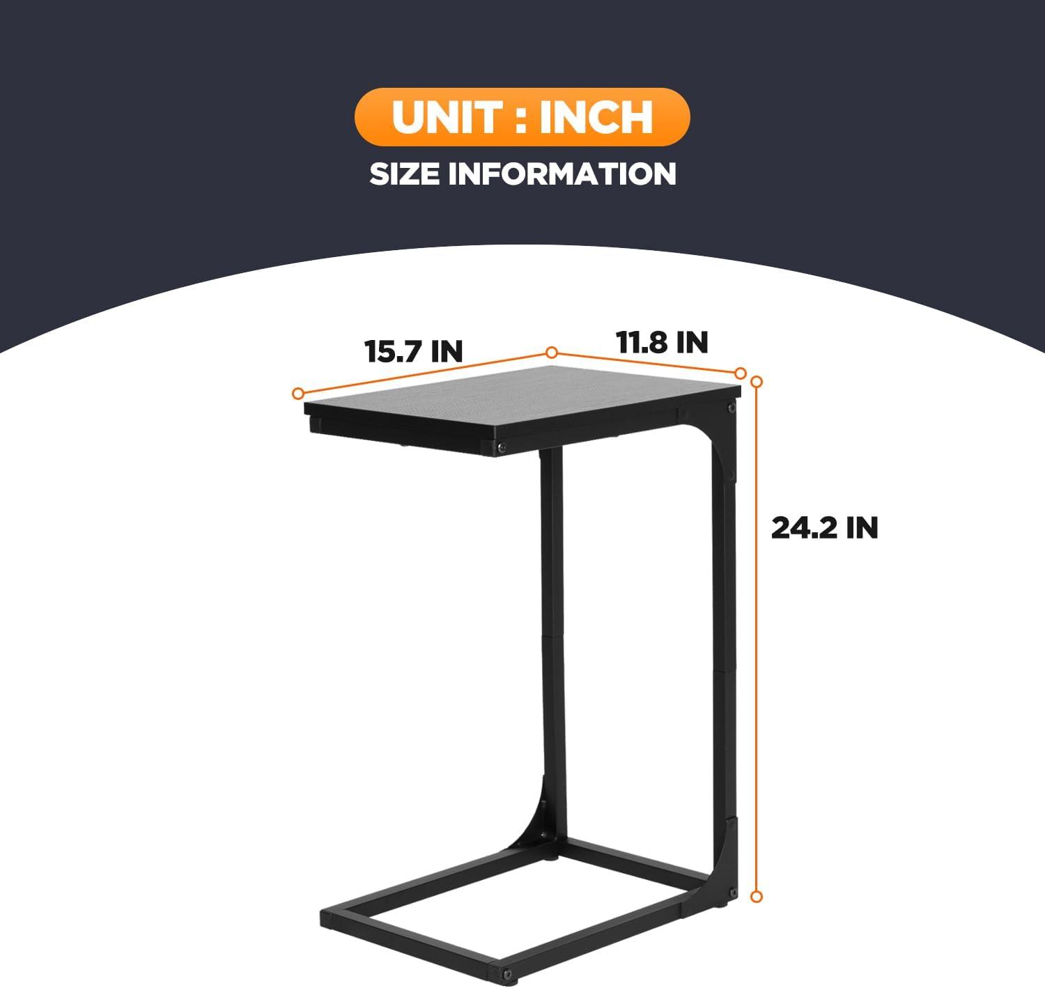 image:imageFDW CShaped End Table Wooden Top Side Table Adjustable Feet Small Cough Table Bedside End Table with Metal Frame for Bedroom Living RoomBrownBlack