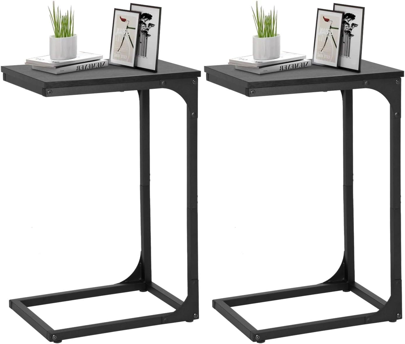 image:imageFDW CShaped End Table Wooden Top Side Table Adjustable Feet Small Cough Table Bedside End Table with Metal Frame for Bedroom Living RoomBrownBlack