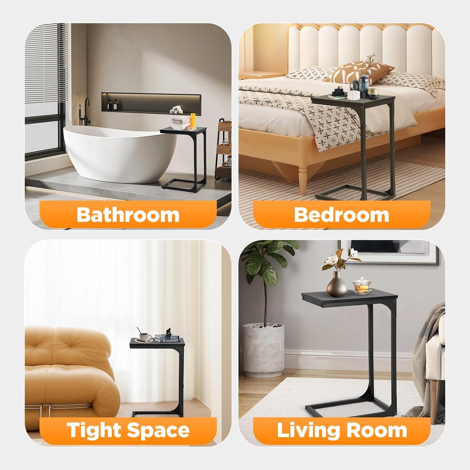image:imageFDW CShaped End Table Wooden Top Side Table Adjustable Feet Small Cough Table Bedside End Table with Metal Frame for Bedroom Living RoomBrownBrown