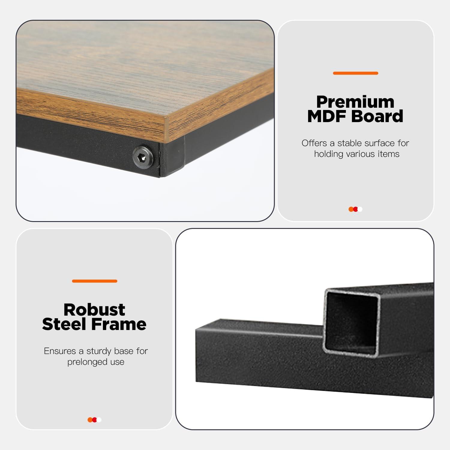 image:imageFDW CShaped End Table Wooden Top Side Table Adjustable Feet Small Cough Table Bedside End Table with Metal Frame for Bedroom Living RoomBrownBrown