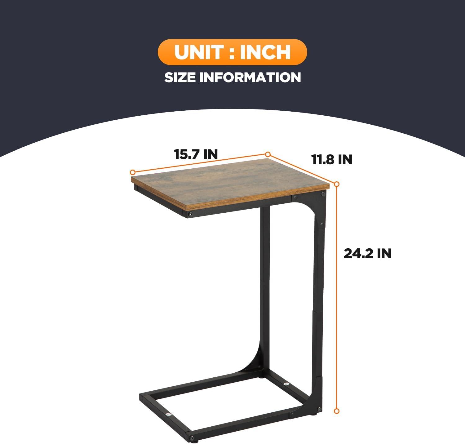 image:imageFDW CShaped End Table Wooden Top Side Table Adjustable Feet Small Cough Table Bedside End Table with Metal Frame for Bedroom Living RoomBrownBrown