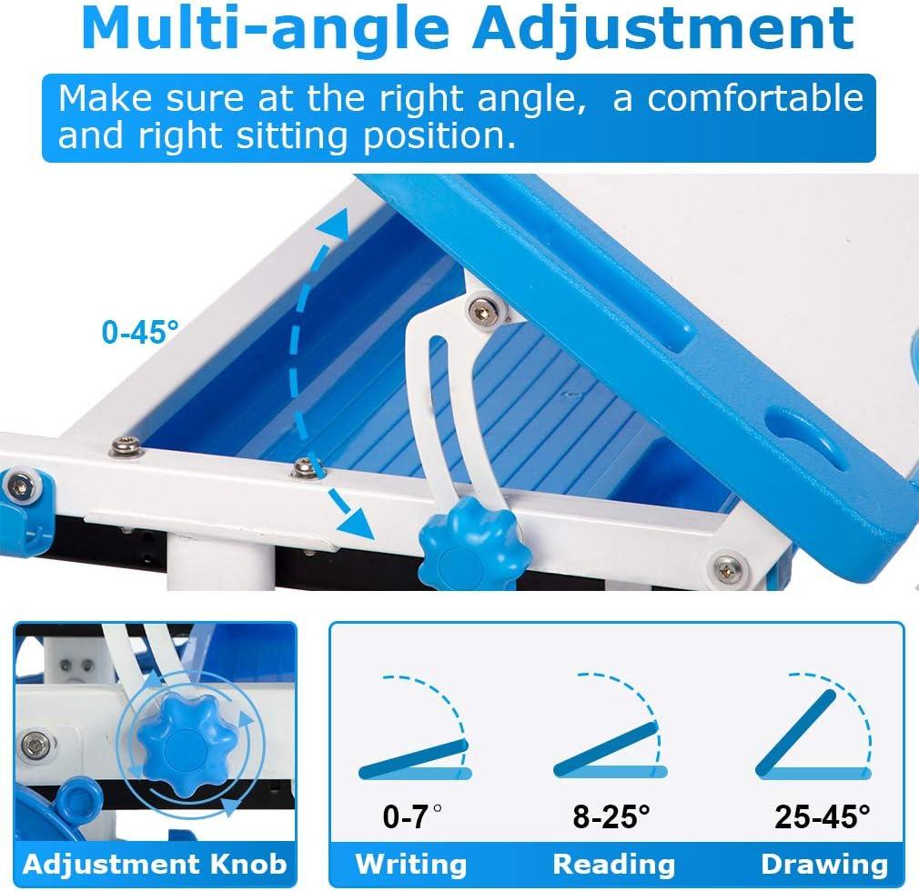 image:imageFDW Kids Desk Children Writing Student Desk Drafting Table Height Adjustable Study Table and Chair with Drawers StoragePinkBlue