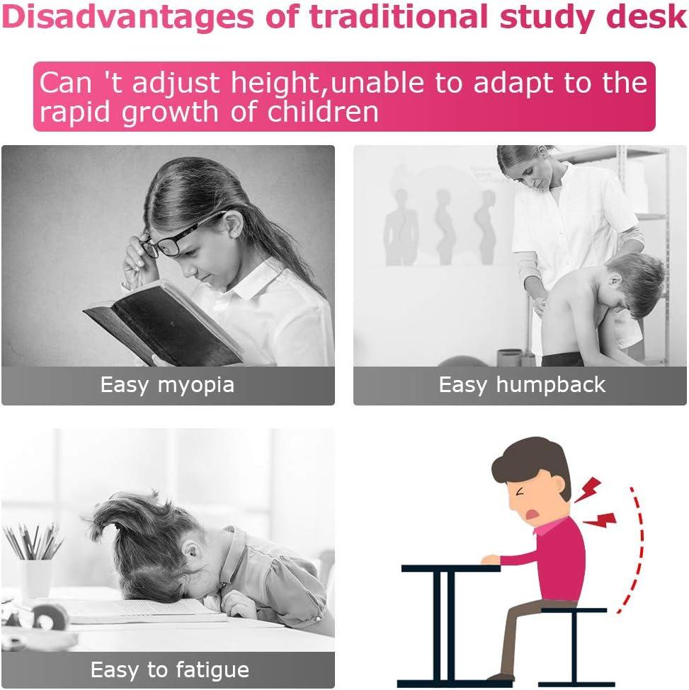 image:imageFDW Kids Desk Children Writing Student Desk Drafting Table Height Adjustable Study Table and Chair with Drawers StoragePinkPink