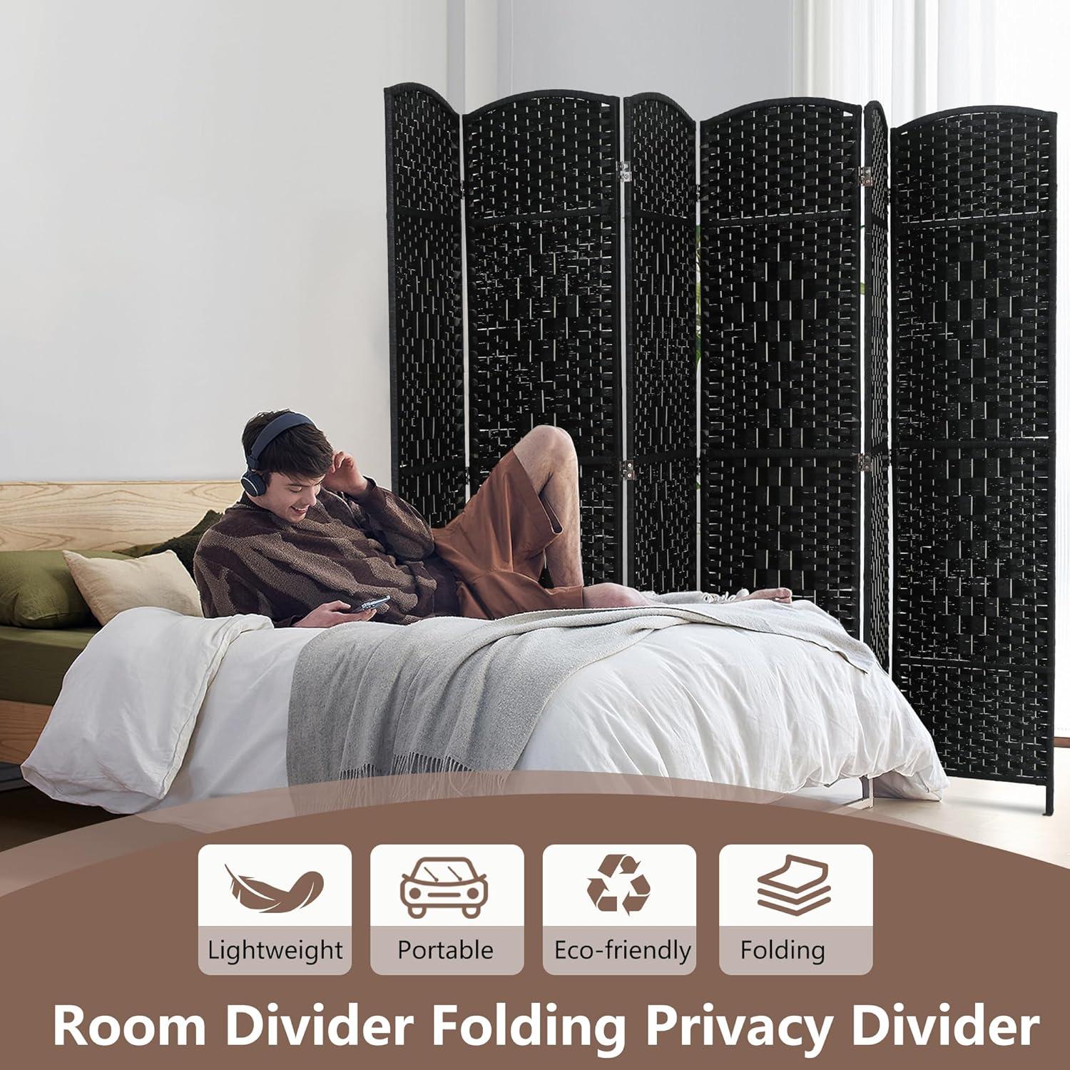 image:imageFDW Room Divider Folding Privacy Divider 6 Ft Indoor Wall Divider Portable Partition Wood Screen Brown 4 PanelBlack
