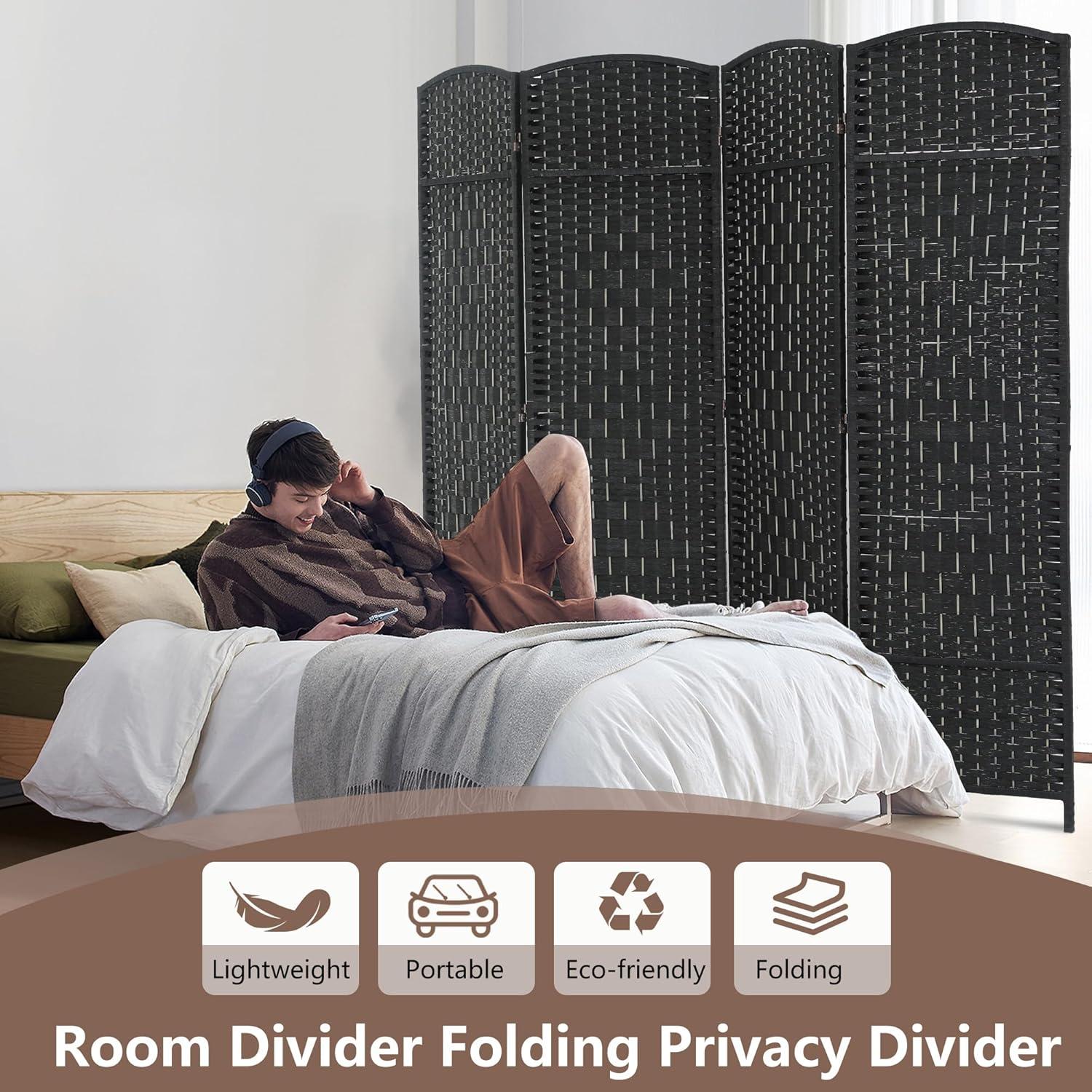 image:imageFDW Room Divider Folding Privacy Divider 6 Ft Indoor Wall Divider Portable Partition Wood Screen Brown 4 PanelBlack